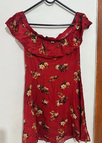 Kırmızı Çiçek Desenli Bohem Midi Elbise - Görsel 4