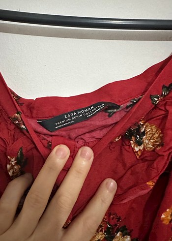 Kırmızı Çiçek Desenli Bohem Midi Elbise - Görsel 3