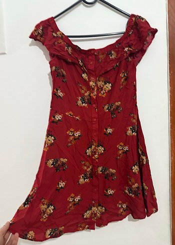 Kırmızı Çiçek Desenli Bohem Midi Elbise - Görsel 2