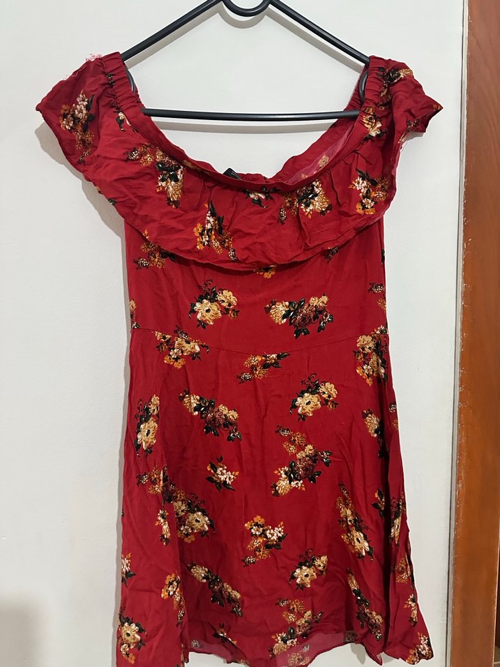 Kırmızı Çiçek Desenli Bohem Midi Elbise - Görsel 4