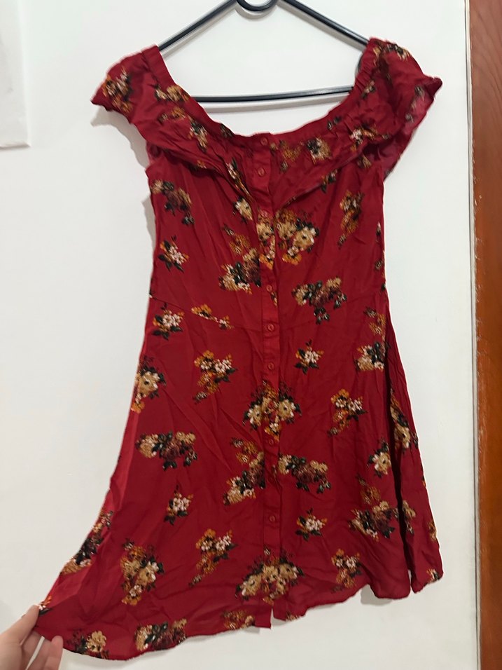 Kırmızı Çiçek Desenli Bohem Midi Elbise - Görsel 2