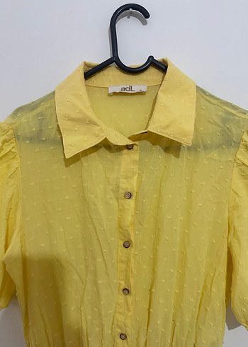 Sarı Kısa Kollu Fırfırlı Mini Elbise - Görsel 2