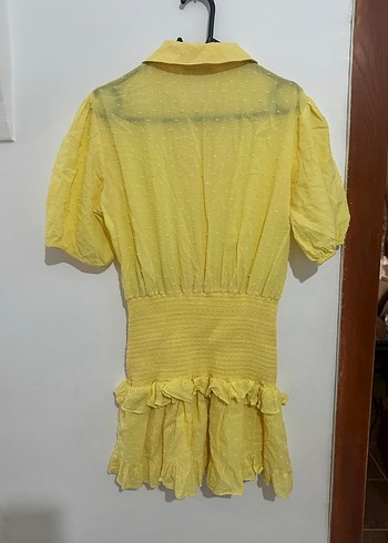 Sarı Kısa Kollu Fırfırlı Mini Elbise - Görsel 3