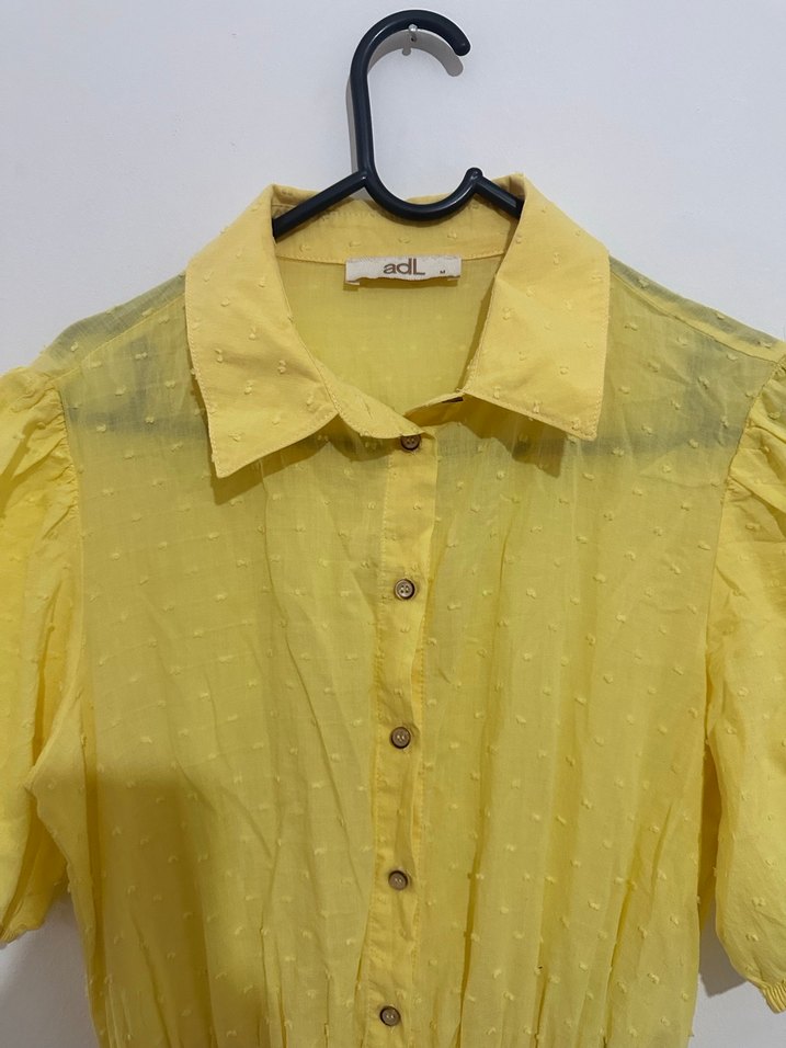 Sarı Kısa Kollu Fırfırlı Mini Elbise - Görsel 2