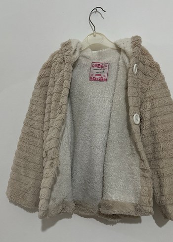 Kapüşonlu Bej Kürk Detaylı Kız Çocuk Ceketi - Görsel 3