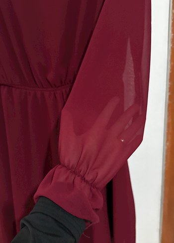 Bordo V Yaka Midi Kadın Elbise - Görsel 4