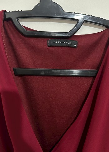 Bordo V Yaka Midi Kadın Elbise - Görsel 2