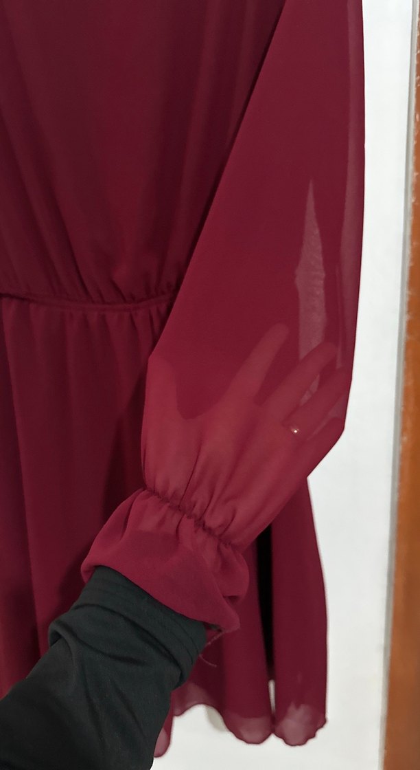 Bordo V Yaka Midi Kadın Elbise - Görsel 4