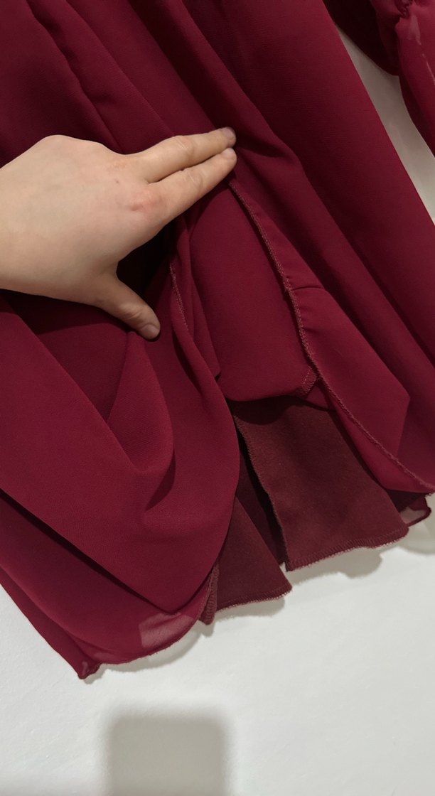 Bordo V Yaka Midi Kadın Elbise - Görsel 5