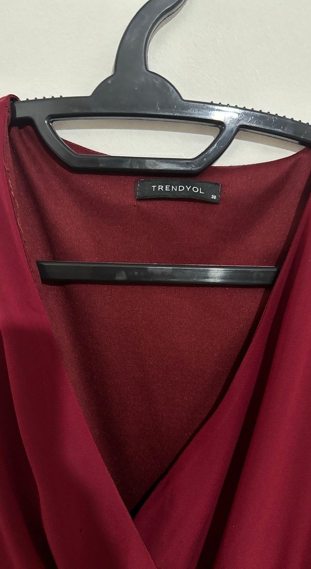 Bordo V Yaka Midi Kadın Elbise - Görsel 2