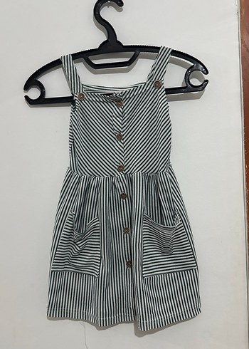 Çizgili Düğmeli Kız Elbisesi - Görsel 2