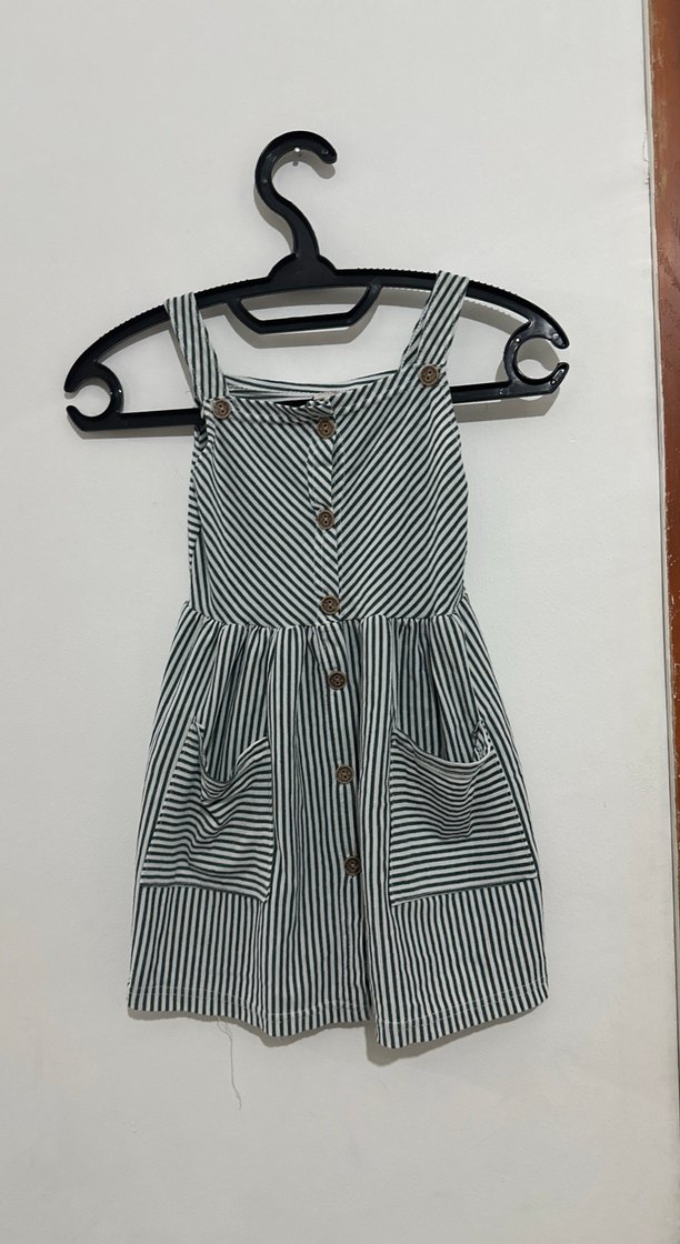 Çizgili Düğmeli Kız Elbisesi - Görsel 2