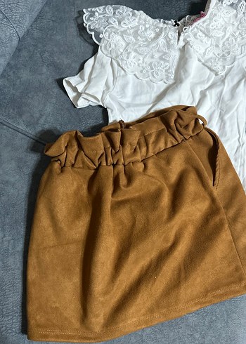Dantel Detaylı Kahverengi Kız Çocuk Etek - Görsel 4