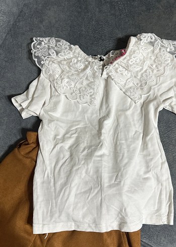 Dantel Detaylı Kahverengi Kız Çocuk Etek - Görsel 3