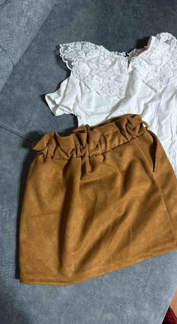 Dantel Detaylı Kahverengi Kız Çocuk Etek - Görsel 4