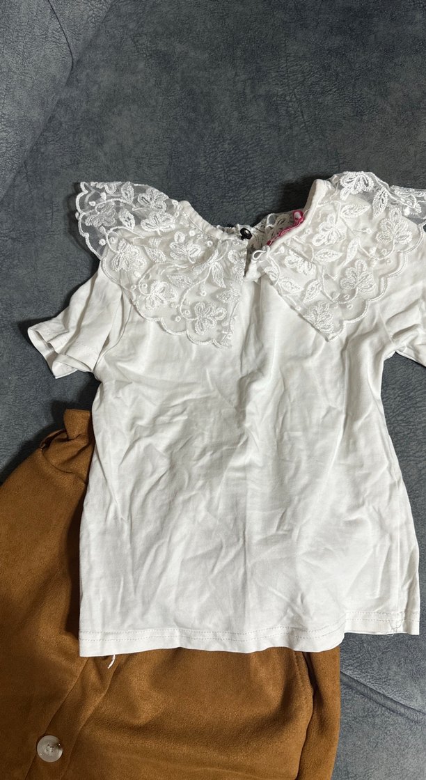 Dantel Detaylı Kahverengi Kız Çocuk Etek - Görsel 3