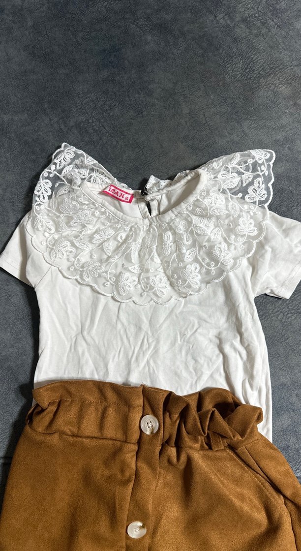 Dantel Detaylı Kahverengi Kız Çocuk Etek - Görsel 2