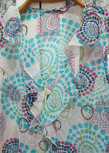 Çok Renkli Fırfırlı Bohem Bluz - Görsel 3