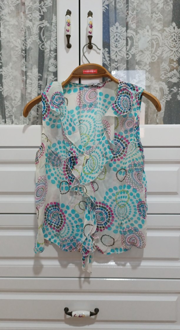 Çok Renkli Fırfırlı Bohem Bluz - Görsel 2