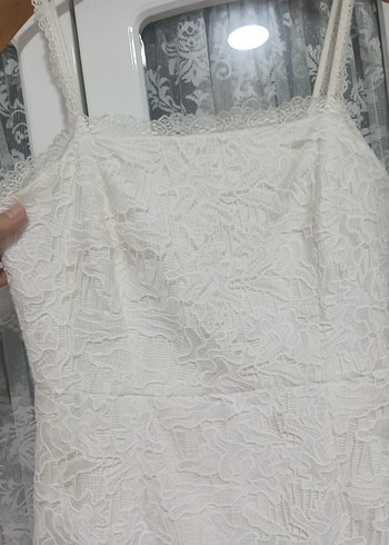 Dantel Detaylı Beyaz Midi Elbise - Görsel 6