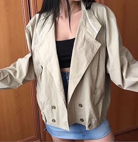 Vintage kısa balon trenchcoat