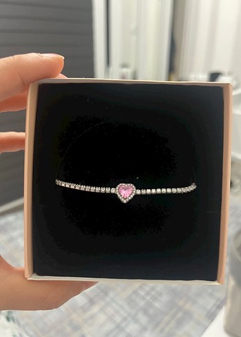 Pandora Pembe Taşlı İşlemeli Kadın Gümüş Bileklik