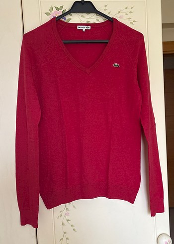 Kirmizi V Yakalı Kadın Triko lacoste - Görsel 6
