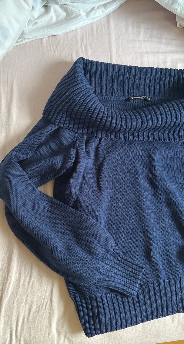 Lacivert Kadın Triko Kayık Yaka Kazak - Görsel 3