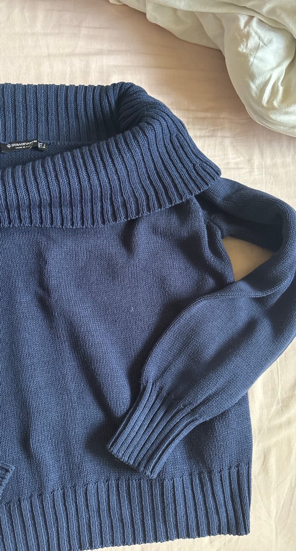 Lacivert Kadın Triko Kayık Yaka Kazak - Görsel 4