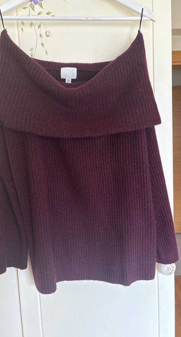 Bordo Örgü Kadın Triko straplez - Görsel 4