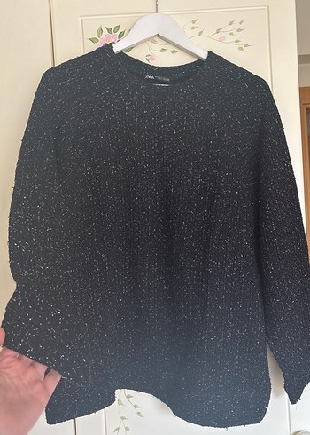 Siyah Örgü simli Kadın Kazak - Görsel 8