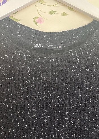 Siyah Örgü simli Kadın Kazak - Görsel 3