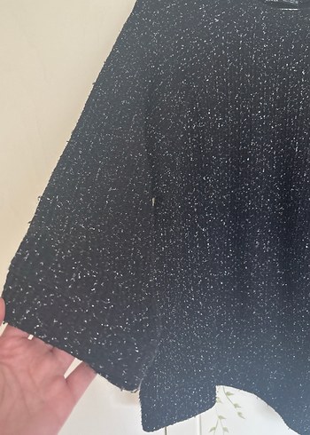 Siyah Örgü simli Kadın Kazak - Görsel 7