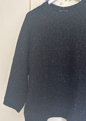 Siyah Örgü simli Kadın Kazak - Görsel 2