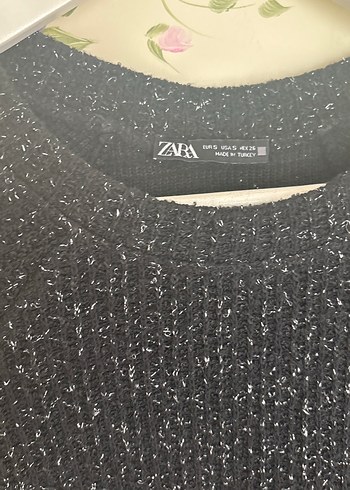 Siyah Örgü simli Kadın Kazak - Görsel 6