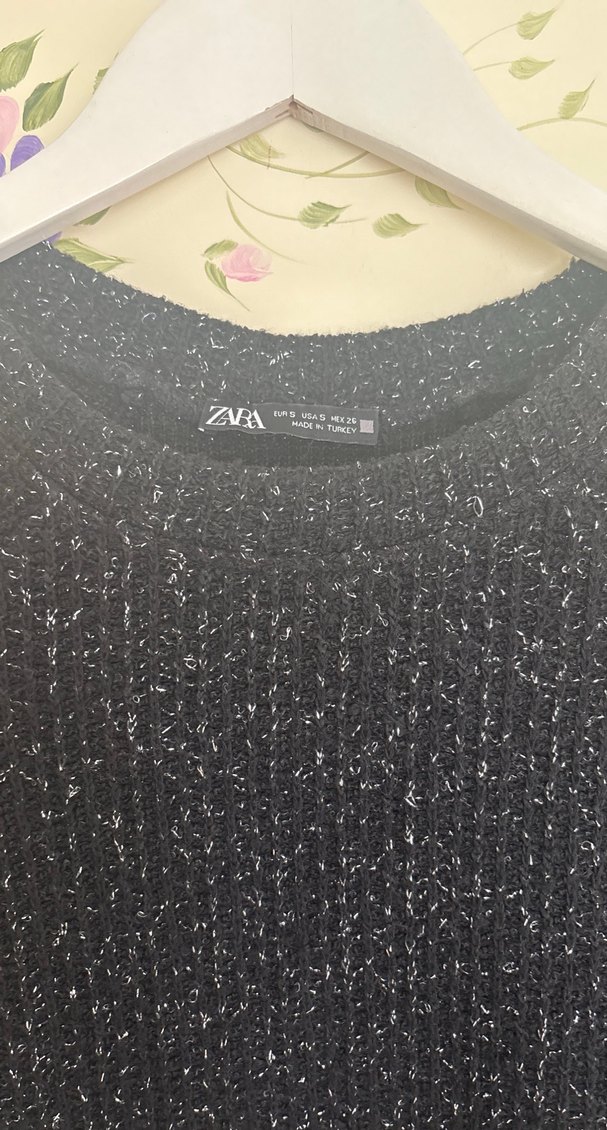 Siyah Örgü simli Kadın Kazak - Görsel 3