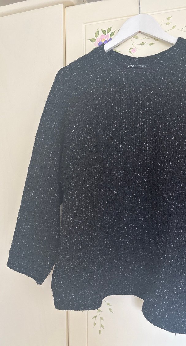 Siyah Örgü simli Kadın Kazak - Görsel 2