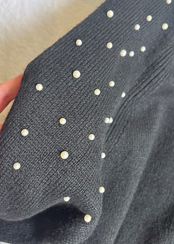 İnci Detaylı Siyah Triko Kadın Kazak - Görsel 9