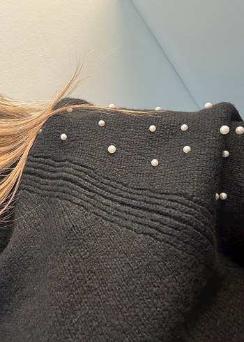 İnci Detaylı Siyah Triko Kadın Kazak - Görsel 3