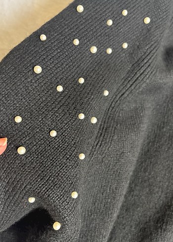 İnci Detaylı Siyah Triko Kadın Kazak - Görsel 8