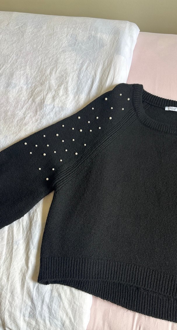 İnci Detaylı Siyah Triko Kadın Kazak - Görsel 5