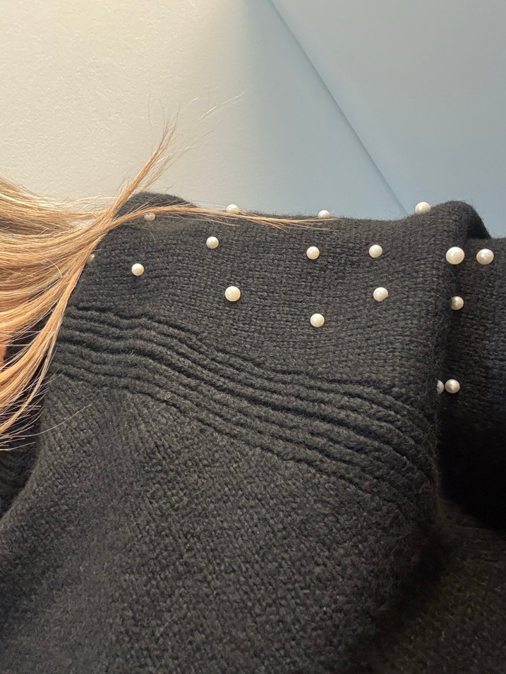 İnci Detaylı Siyah Triko Kadın Kazak - Görsel 3
