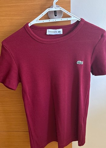 Lacoste Bordo Kısa Kollu Kadın Tişört yeni