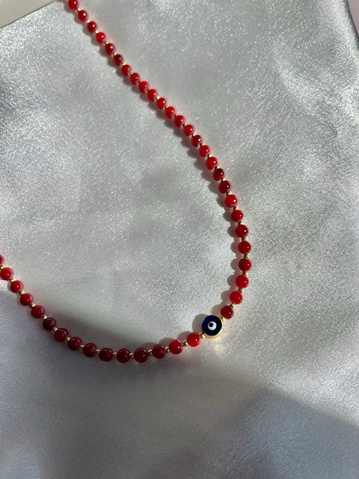 Kırmızı Boncuklu Midi Kadın Kolye - Görsel 2