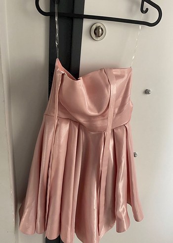 Pudra Pembesi Mini Saten Kadın Elbise - Görsel 3