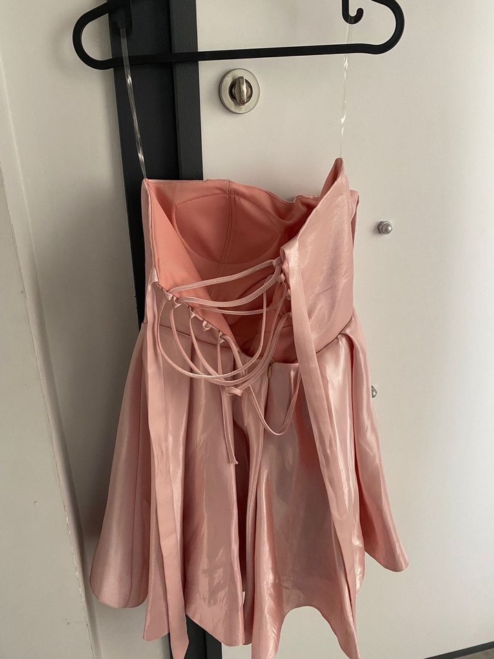 Pudra Pembesi Mini Saten Kadın Elbise - Görsel 4