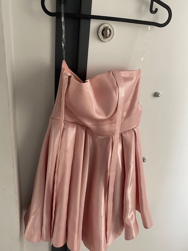 Pudra Pembesi Mini Saten Kadın Elbise - Görsel 3