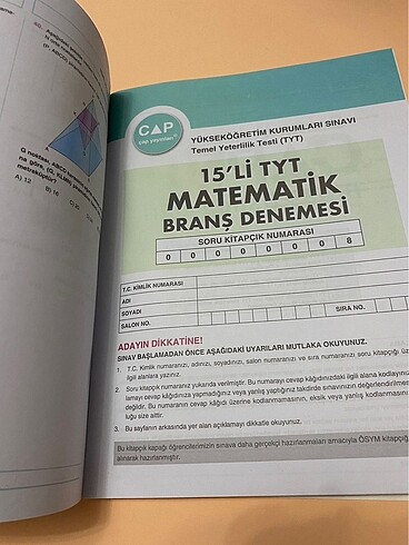  Beden Renk Matematik Çap Yayınları TYT Deneme 15*40