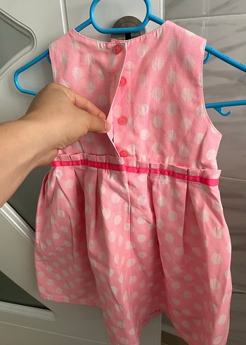 24-36 Ay Beden pembe Renk Pembe Puantiyeli Kolsuz Kız Çocuk Elbisesi