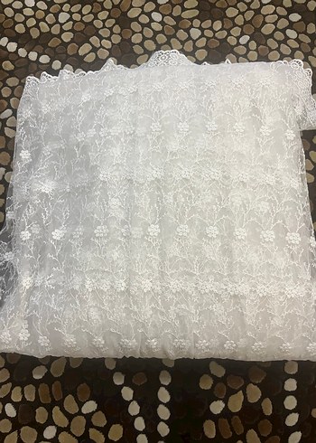 4.70 cm Taç Nakışlı Beyaz Bohem Perde - Görsel 4